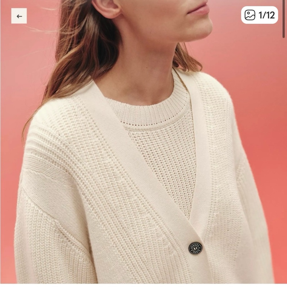 Hermes cashmere mid-length cardigan, color blanc naturel, size 40. Worn once.